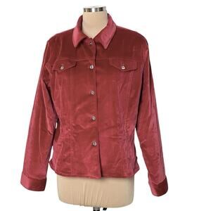 Austin Reed Velour Jacket Women 14 Rose Red Buttons Lined Casual Classic Vintage